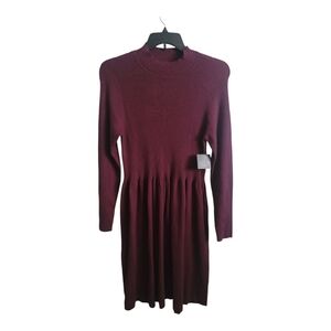 Rafaella Sportswear Pleated Long Sleeve Mock Neck Dress